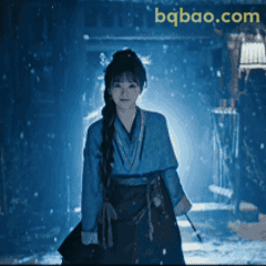 雪中古风少女凝望