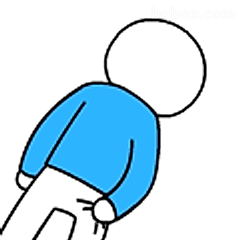 蓝衣人弯腰摸屁股